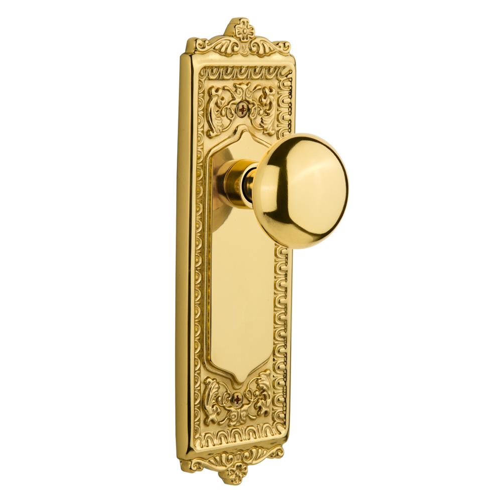 Nostalgic Warehouse EADNYK Privacy Knob Egg and Dart Plate with New York Knob in Unlacquered Brass